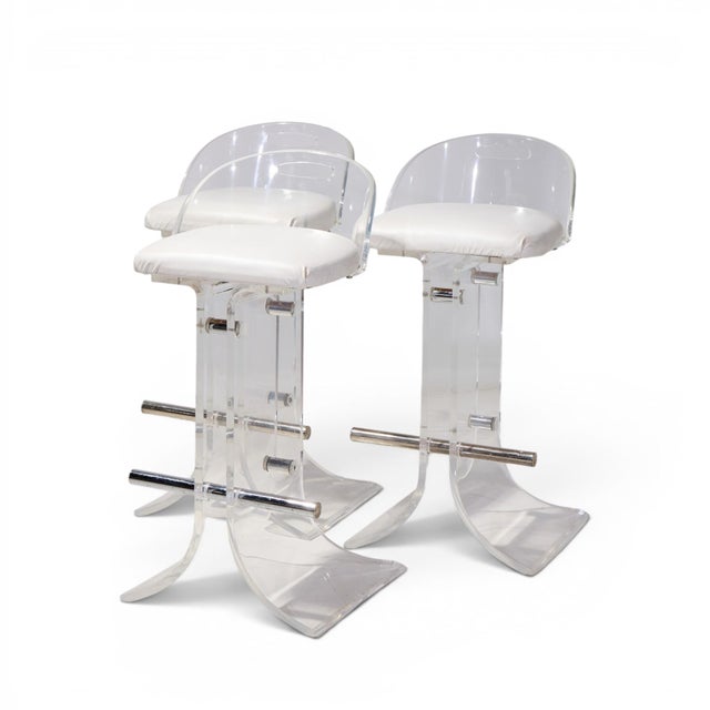Mid-Century Modern Charles Hollis Jones for Hill Manufacturing Mid Century Lucite Barstools - Set of 3 For Sale - Image 3 of 12