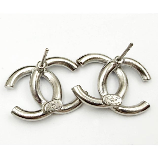 2010s Chanel Silver CC Blue Princess Crystal Piercing Earrings, A Pair For Sale - Image 5 of 6