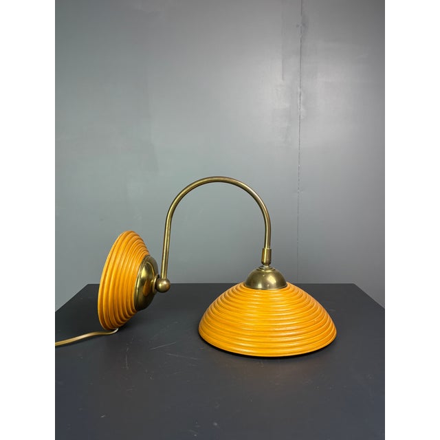 Mid-Century Pencil Reed Rattan Bamboo and Brass Wall Sconce, Italy, 1970s For Sale - Image 4 of 14