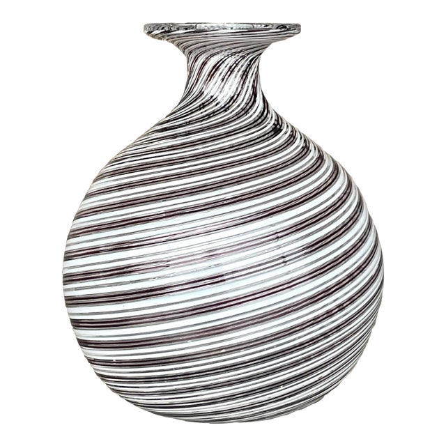 Vintage Signed Op Art Black & White Swirl Art Glass Vase For Sale