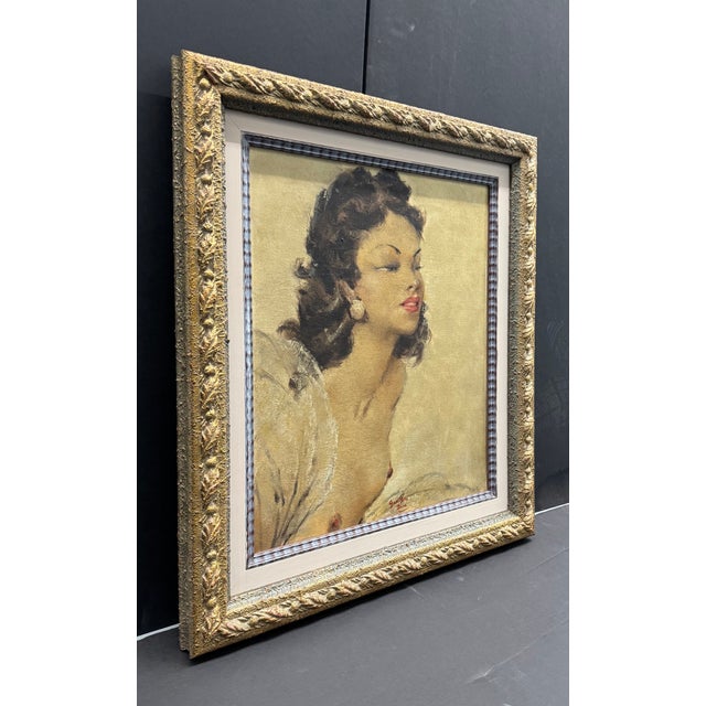 Illustration "Pin-Up" by Domergue, Oil on Canvas C. Early 1950's For Sale - Image 3 of 7