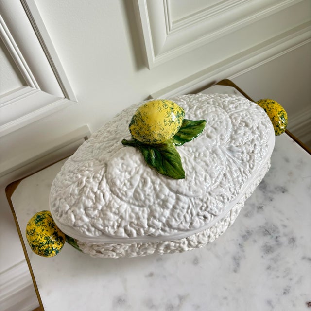 White Mid 20th Century Vintage Italian Majolica Lemon Motif Soup Tureen For Sale - Image 8 of 12