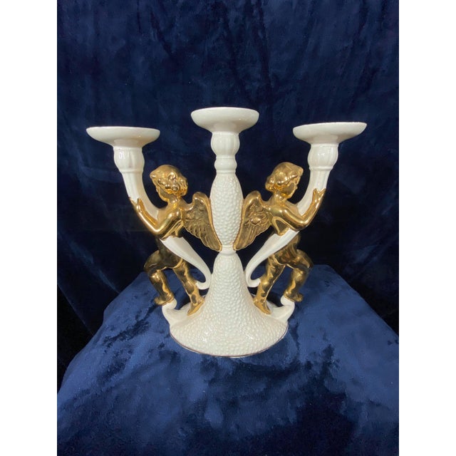 Mid 20th Century Vintage Italian Gold Gilt & Porcelain Angel Candelabra For Sale - Image 5 of 5