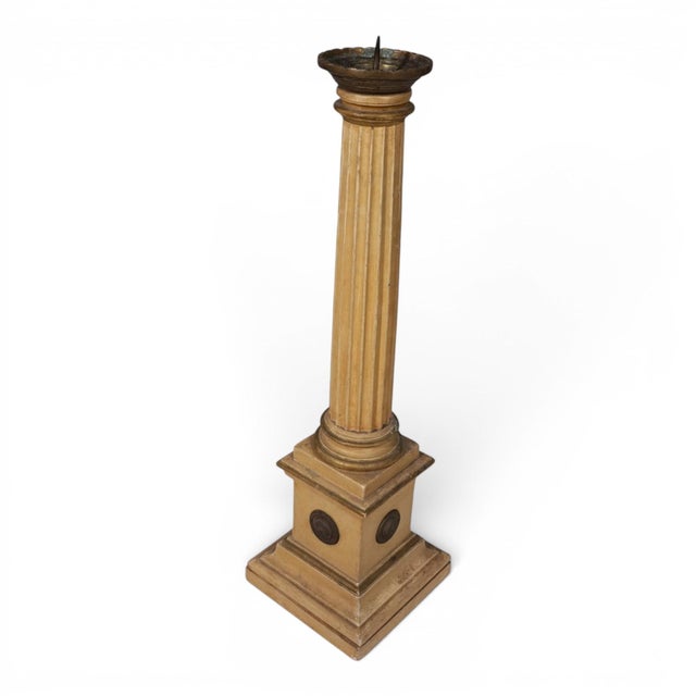 Beige Antique Sculptural Church Candleholder in Wood, 1860 For Sale - Image 8 of 14
