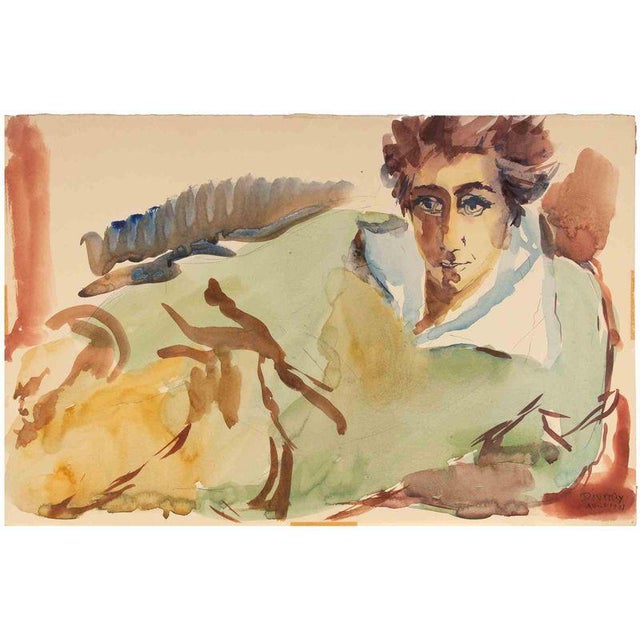 Modern Eliane Diverly, Adolescence, 1957, Watercolor For Sale - Image 3 of 3