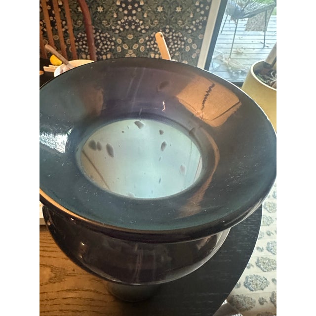 Mid-Century Modern Large Murano Glass Vase 13x8” Opal and Blue For Sale - Image 3 of 5