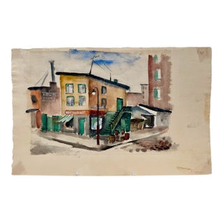 Henry Emil Salloch Original Watercolor on Paper Urban Street Scene, 1939. For Sale