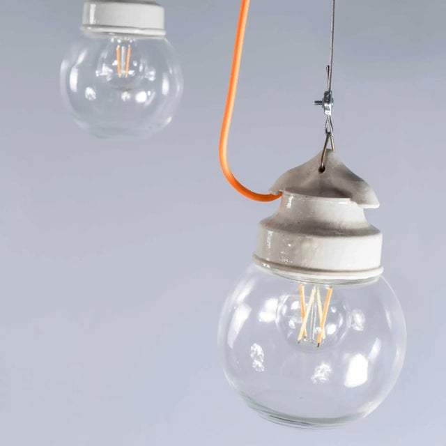 Round Clear Glass Pendant Lamp, 1950s For Sale - Image 13 of 13