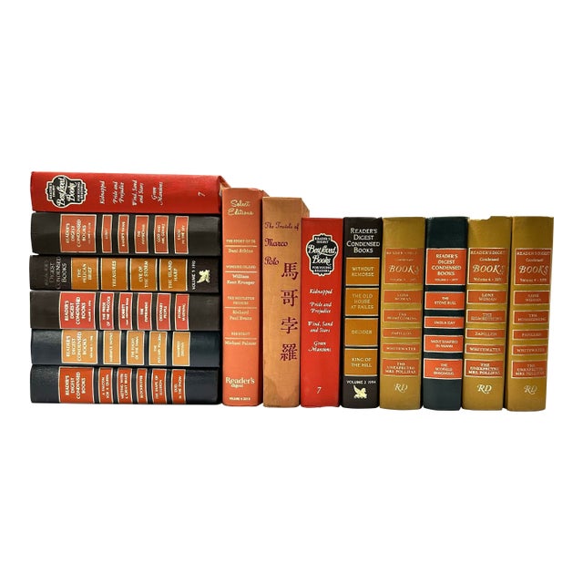 Orange Decorative Books for Staging Library Props – Set of 14 Vintage Books For Sale