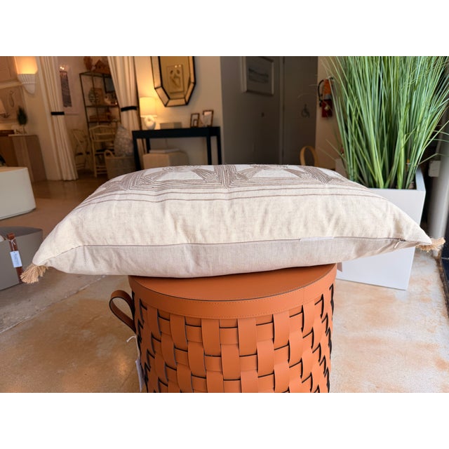 Contemporary Classic Home Beige & White Throw Pillow With Jute Accents For Sale - Image 3 of 4