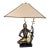 Late 20th Century Art Deco Bronze Statue Lamp With Gold-Tone Shade For Sale