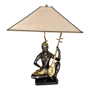 Late 20th Century Art Deco Bronze Statue Lamp With Gold-Tone Shade