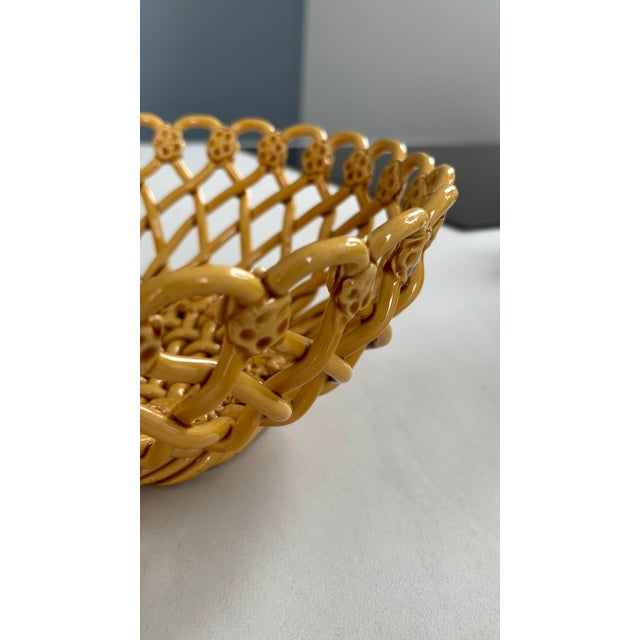Yellow Handmade Ochre Ceramic Openwork Fruit Basket from Pichon Uzès, France, 1960s For Sale - Image 8 of 13
