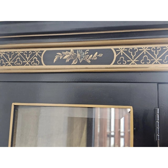 Late 20th Century Drexel Heritage Black Lacquer Et Cetera Chinoiserie China Cabinet Bookcase For Sale - Image 10 of 15