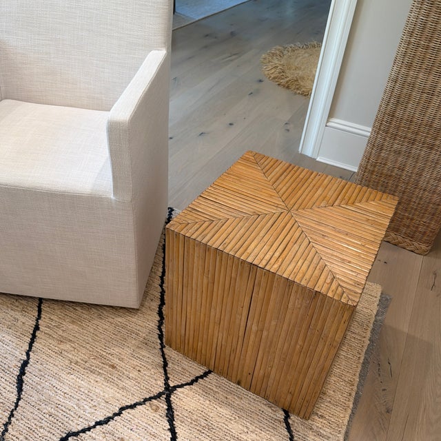 Late 20th Century Vintage Split Reed Rattan/Bamboo Cube Side Table in the Style of Gabriella Crespi For Sale - Image 5 of 10