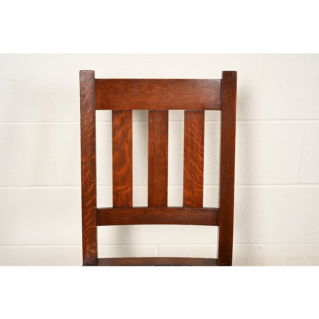 Stickley Brothers Antique Mission Oak Arts & Crafts Sewing Rocking Chair, Circa 1900 For Sale In South Bend - Image 6 of 11