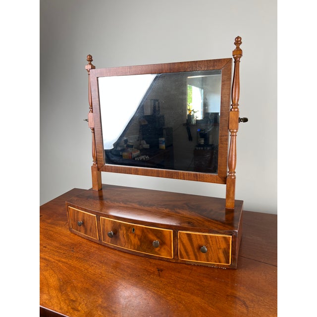 Antique Federal Bow Front Three Drawer Shaving Mirror, Circa 1830 For Sale - Image 11 of 16