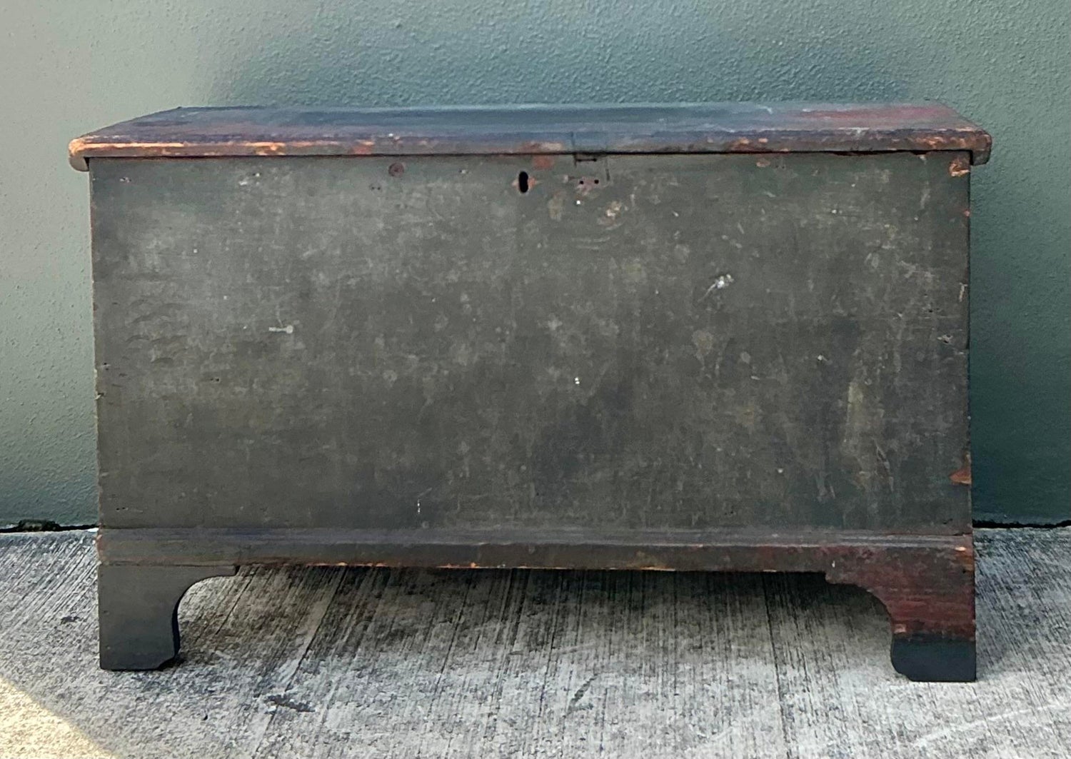 Vintage Primitive Blanket Chest - Iron, 40.5W x 24H - Side view