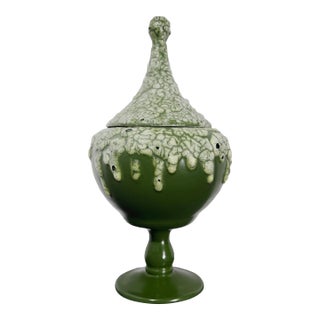 Vintage Volcanic Glaze Ceramic Studio Art Pottery Covered Urn Vessel For Sale