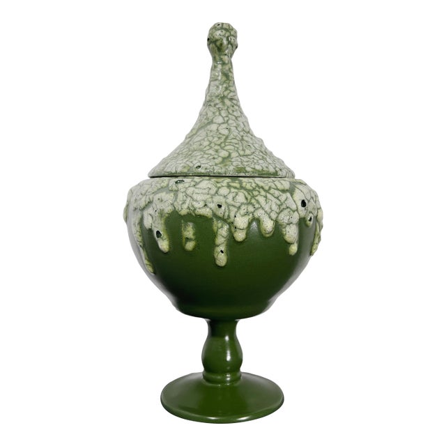 Vintage Volcanic Glaze Ceramic Studio Art Pottery Covered Urn Vessel For Sale