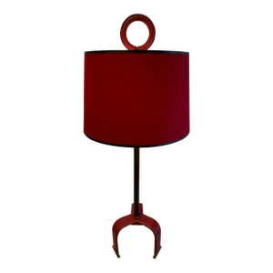 Distinctive Vintage Jacques Adnet Style Red Stitched Leather Tall Table Lamp