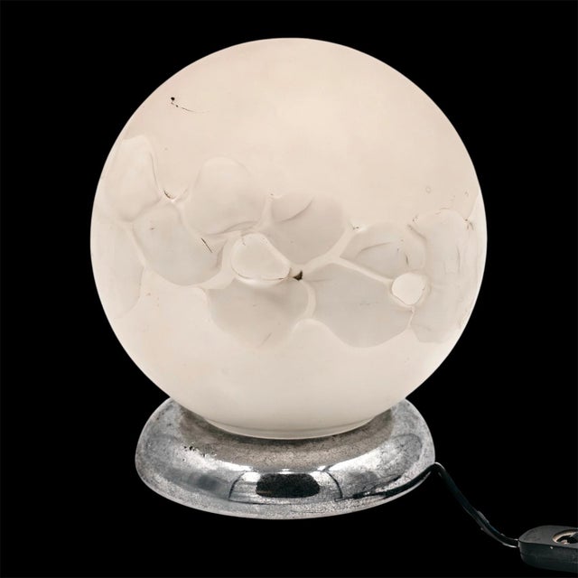 Metal Space Age Spherical Table Lamp with Satin Glass Globe and Chrome Base, 1970s For Sale - Image 7 of 7