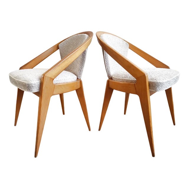 Mid-Century Chairs in Beech & Looped Fabric by Charles Ramos, 1950s, Set of 4 For Sale