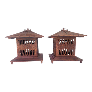 Vintage Iron Dragon Fly Embellished Pagoda Lanterns - Set of 2