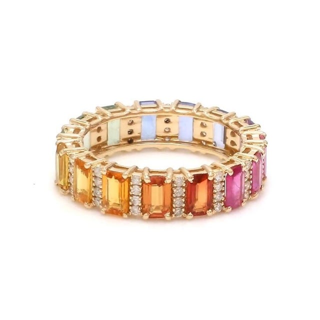 Natural 4.15 cts ctrainbow sapphire & 0.36 cts diamond ring in 14k gold For Sale - Image 14 of 18