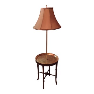 Wood Bamboo Etched Brass Table Floor Lamp For Sale