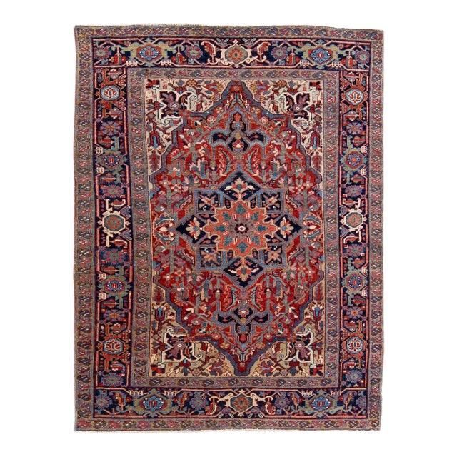 Antique Persian Heriz Handmade Allover Designed Red Wool Rug For Sale