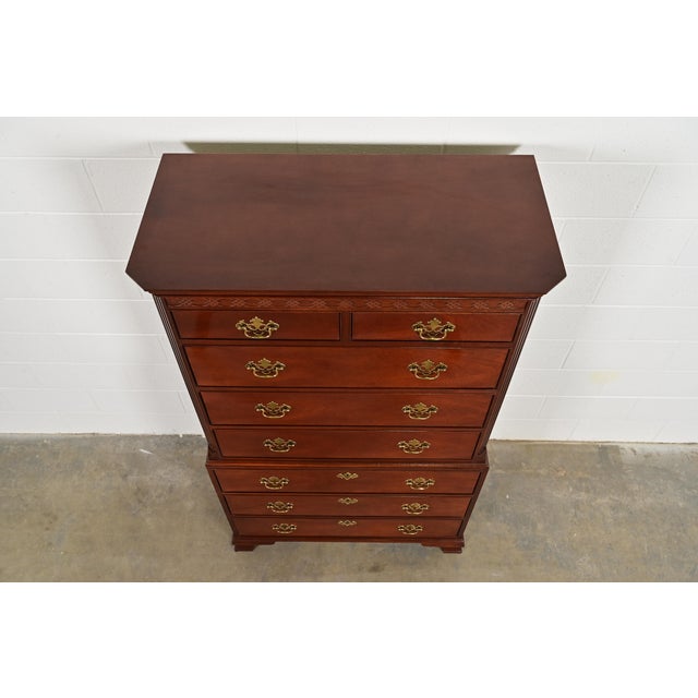 Baker Furniture Georgian Carved Mahogany Eight-Drawer Highboy Dresser For Sale - Image 10 of 13