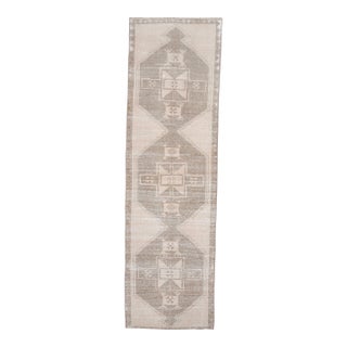 1970s Vintage Turkish Handmade Wool Cotton Beige Runner Rug For Sale
