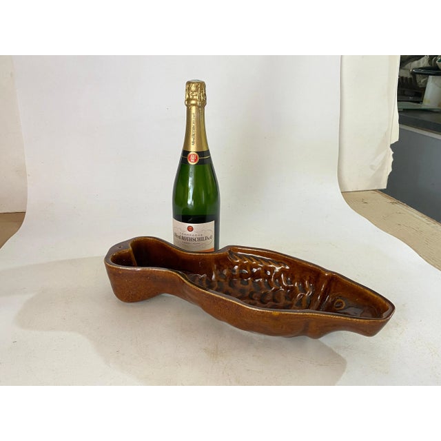 Large Ceramic Brown Vide Poche in Fish Form, Italy, 1960s For Sale - Image 4 of 10