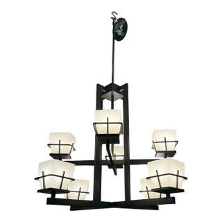 Contemporary Bronze + Glass Chandelier For Sale