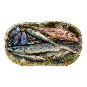 19th Century Rare Majolica Palissy Fish Basket Platter Leon Brard