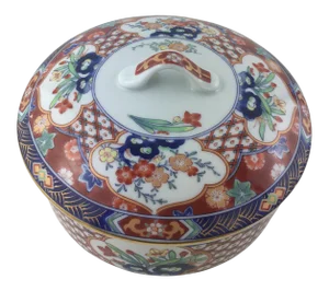 Japanese Hand-Painted Porcelain Lidded Serving Dish, Trinket or Jewelry Box
