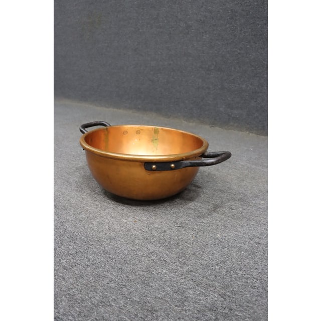 Rustic European Antique Dovetailed Copper Mixing Bowl With Hand-Forged Iron Handles For Sale - Image 3 of 10