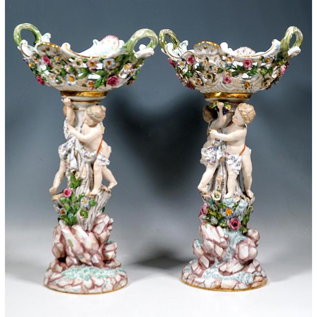 Rococo Porcelain Centerpieces with Cupids by Leuteritz for Meissen, 1860, Set of 2 For Sale - Image 3 of 13