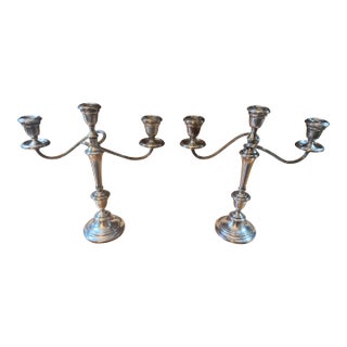 Statement Circa 1930 Gorham Convertible Silver-Plate Triple Candelabras - A Pair For Sale