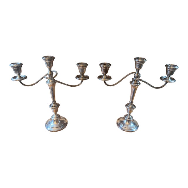 Statement Circa 1930 Gorham Convertible Silver-Plate Triple Candelabras - A Pair For Sale