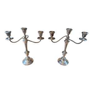Statement Circa 1930 Gorham Convertible Silver-Plate Triple Candelabras - A Pair