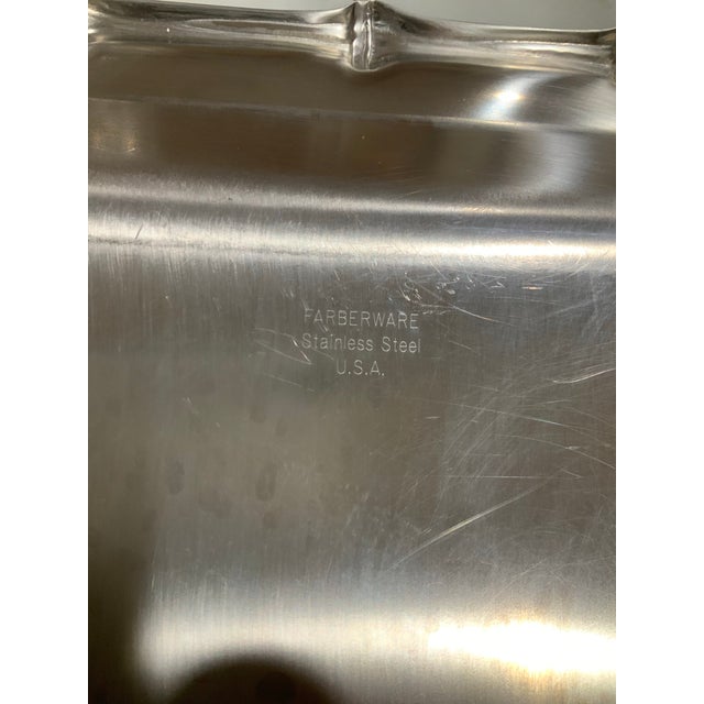Vintage Farberware Stainless Steel Bamboo‑Trim Serving Tray — Chinoiserie • Palm Beach Regency • Hollywood Regency or Vintage Barware For Sale - Image 9 of 9
