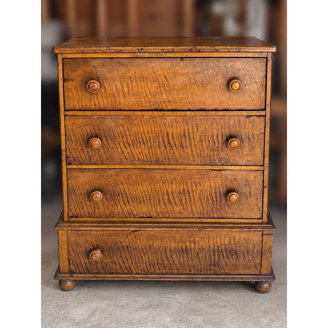 Pending Sale — No Buy / Antique 19th C. Tiger Maple Chest | Hand-Cut Dovetails For Sale In New York - Image 6 of 7