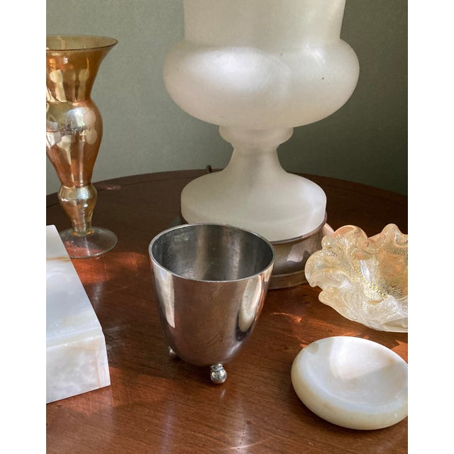 Vintage Modern Silver Metal Cup With Three Round Ball Feet For Sale - Image 4 of 7