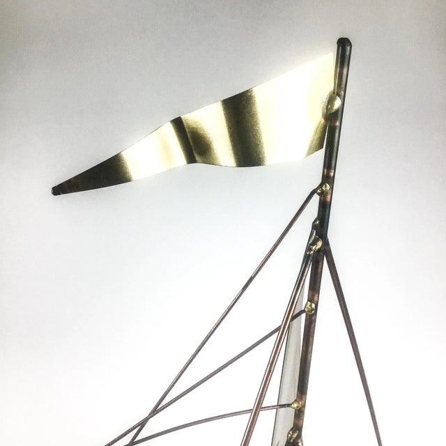 Vintage Brass Wood & Copper Artisan Sailboat Sculpture For Sale - Image 10 of 13