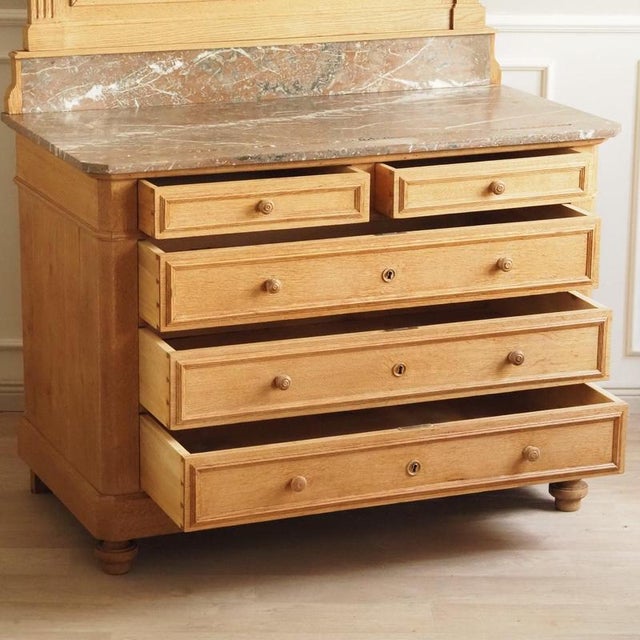 Vintage Oak Mirrored Chest of Drawers with Marble Top For Sale - Image 3 of 15