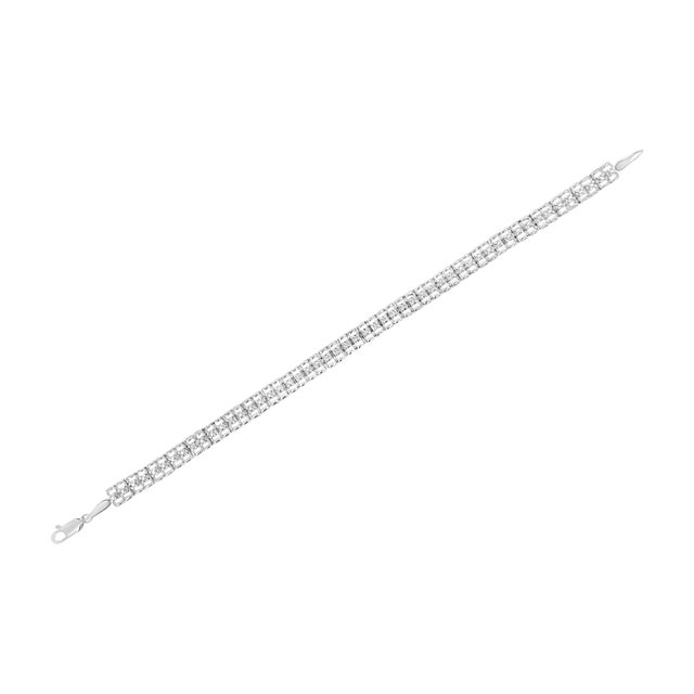 Haus of Brilliance .925 Sterling Silver 1/10 Cttw Diamond Double-Link 7" Rolex Tennis Bracelet (I-J Color, I3 Clarity) For Sale - Image 4 of 7