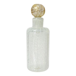 Vintage Murano Seguso White Ribbons Gold Leaf Stopper Italian Art Glass Perfume Vanity Bottle For Sale