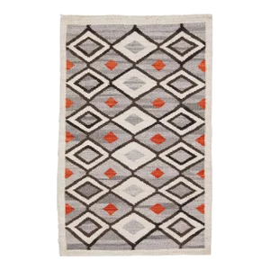 Early 21st Century Gray Modern Flat-Weave Navajo Style Wool Rug With Geometric Motif